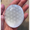 Selenite Laser Engraved Palmstone - Flower of Life 