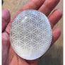 Selenite Laser Engraved Palmstone - Flower of Life