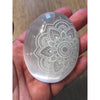 Selenite Palmstone Laser Engraved Mandala - Crown Chakra 