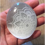 Selenite Palmstone Laser Engraved Mandala - Crown Chakra