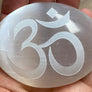 Selenite Palm Stone Om (Aum)