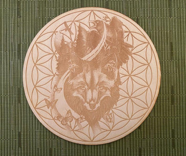 Fox Raven Flower of Life Crystal Grid