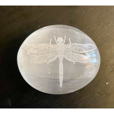 Selenite Palm Stone Dragonfly