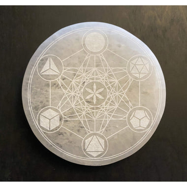Selenite Disc Metatron's Cube Platonic Solids
