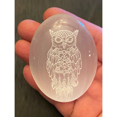 Selenite Palm Stone Owl