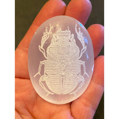 Selenite Palm Stone Scarab