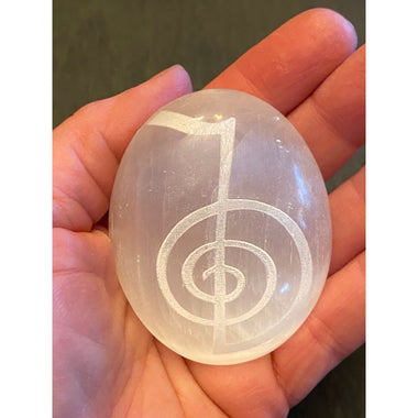 Selenite Palm Stone Cho Ku Rei Reiki Symbol