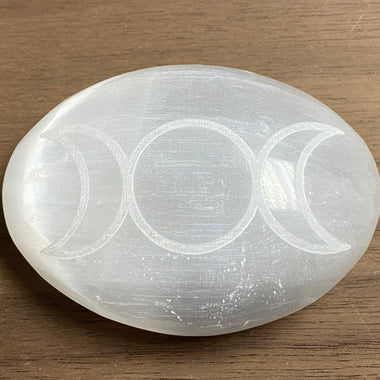 Selenite Palm Stone Triple Moon