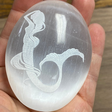 Selenite Palm Stone Mermaid