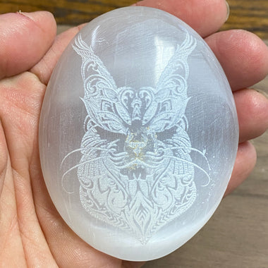 Selenite Palm Stone Lynx