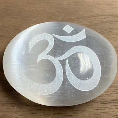 Selenite Palm Stone Om (Aum)