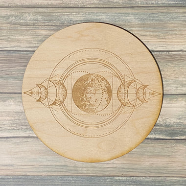 Moon Phase Crystal Grid #2   - Altar Decoration - Wood Crystal Grid - Moon Phases