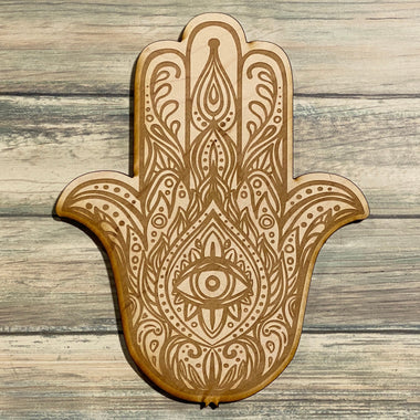 Hamsa Crystal Grid #2 - Altar Decoration - Wood Crystal Grid - Hamsa Evil Eye Crystal Grid