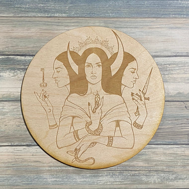 Triple Goddess Crystal Grid    - Altar Decoration - Wood Crystal Grid - Hekate Altar Table