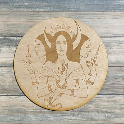 Triple Goddess Crystal Grid    - Altar Decoration - Wood Crystal Grid - Hekate Altar Table