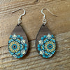 Teardrop Mandala Earrings - Dangle Earrings - Walnut Earrings